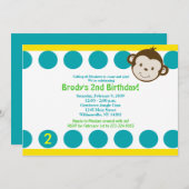 Niedliche Mod Affe Blau/Gelb Geburtstag 12x18 Einladung (Vorne/Hinten)