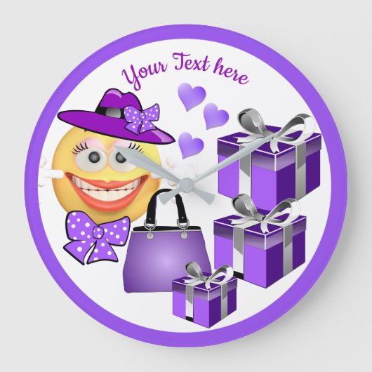 Niedliche Mode-Emoji mit Shopping Große Wanduhr (Vorderseite)