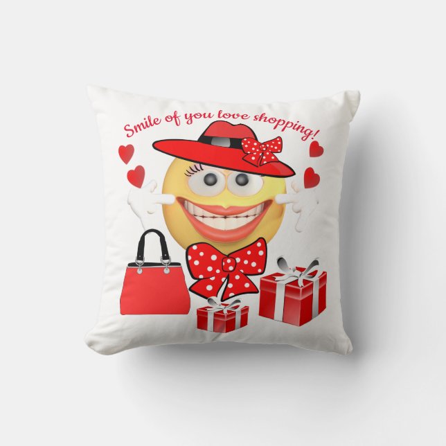 Niedliche Mode-Emoji mit Shopping-Thro Kissen (Vorderseite)