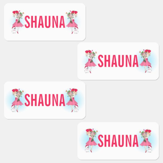 Niedliche Mode-Girl mit Mops Etiketten (Gruppe)