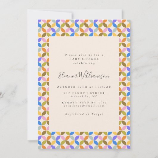 Niedliche moderne Blue Geometric Babydusche Einladung (Vorderseite)