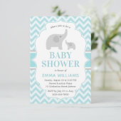 Niedliche moderne Blue Gray Elephant Boy Baby Dusc Einladung (Stehend Vorderseite)