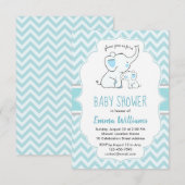 Niedliche moderne Blue White Elephant Baby Dusche Einladung (Vorne/Hinten)