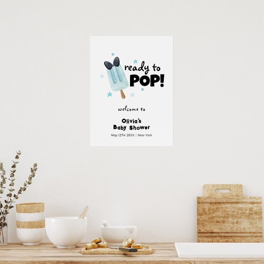 Niedliche moderne Bow Ice Cream Pop Baby Dusche He Poster (Küche)