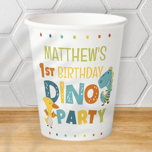Niedliche moderne Dino Dinosaur Kid's Geburtstagsp Pappbecher