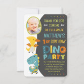 Niedliche moderne Dinosaurier Kid's Foto Geburtsta Dankeskarte (Vorderseite)