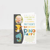 Niedliche moderne Dinosaurier Kid's Foto Geburtsta Dankeskarte (Vorderseite)