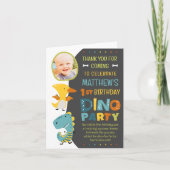Niedliche moderne Dinosaurier Kid's Foto Geburtsta Dankeskarte (Vorderseite)