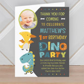 Niedliche moderne Dinosaurier Kid's Foto Geburtsta Dankeskarte