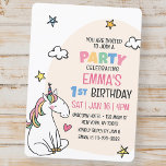 Niedliche, moderne Einhorn- und Sternenpartei Kids Einladung<br><div class="desc">Besteht aus lustigen Sans Serif handgeschriebene Typografie; Niedliches Einhorn im Hintergrund Dieses entworfen von Select Party Supplies,  exklusiv für Zazzle. Abrufbar unter: http://www.zazzle.com/store/selectpartysupplies</div>