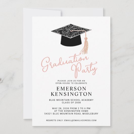 Niedliche Moderne Feminine Graduation Party Einladung (Vorderseite)