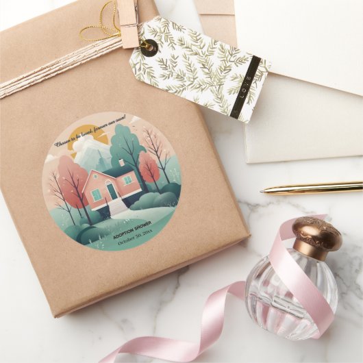 Niedliche moderne Forever Zuhause-Adoption zur För Runder Aufkleber (Schenken)