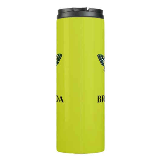 Niedliche moderne Fotografie Butterfly Green Thermosbecher (Rückseite)