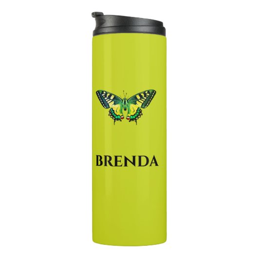 Niedliche moderne Fotografie Butterfly Green Thermosbecher (Nach rechts gedreht)