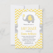 Niedliche moderne, gelb-graue Elephant Babydusche Einladung (Vorderseite)