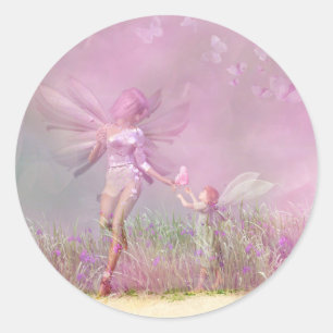 Niedliche, moderne Girl Pink Butterfly Fairies Runder Aufkleber