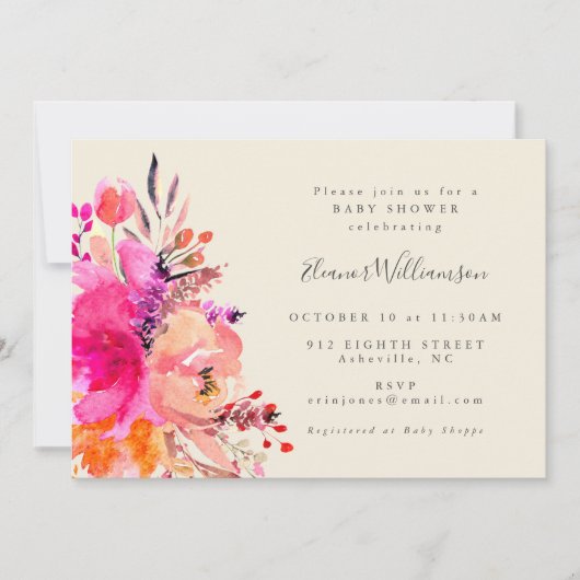 Niedliche moderne, hellrosa Blumendusche Einladung (Vorderseite)