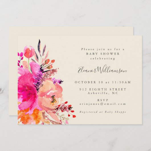 Niedliche moderne, hellrosa Blumendusche Einladung (Vorne/Hinten)