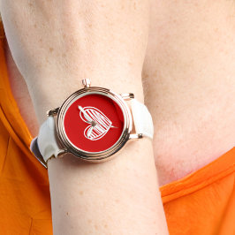 Niedliche, moderne Herzen Weiß und Rote Rose Gold Armbanduhr