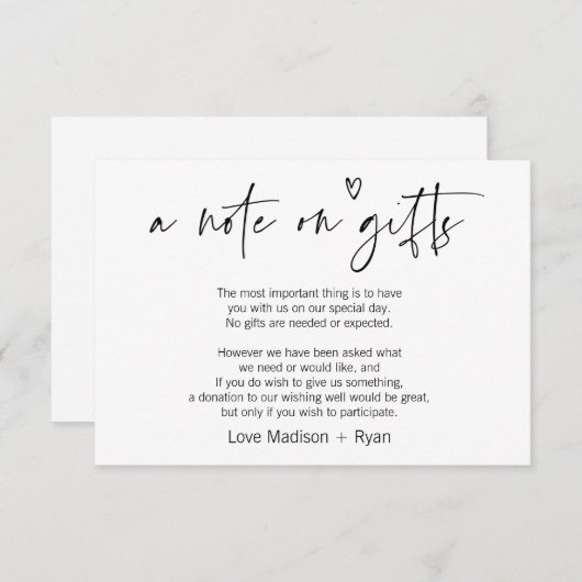 Niedliche, moderne Hochzeitskarte Begleitkarte (Vorne/Hinten)