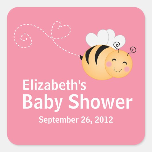 Niedliche, moderne Honey Bee Baby Dusche Einladung Quadratischer Aufkleber (Vorderseite)