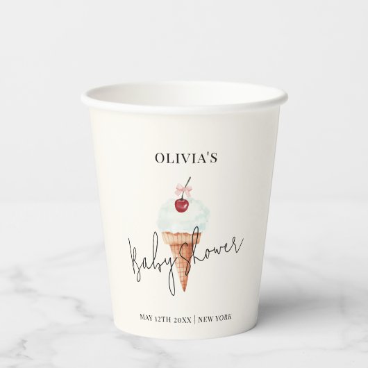 Niedliche moderne Kirschschschnecke Eiscreme Babyd Pappbecher (Rückseite)