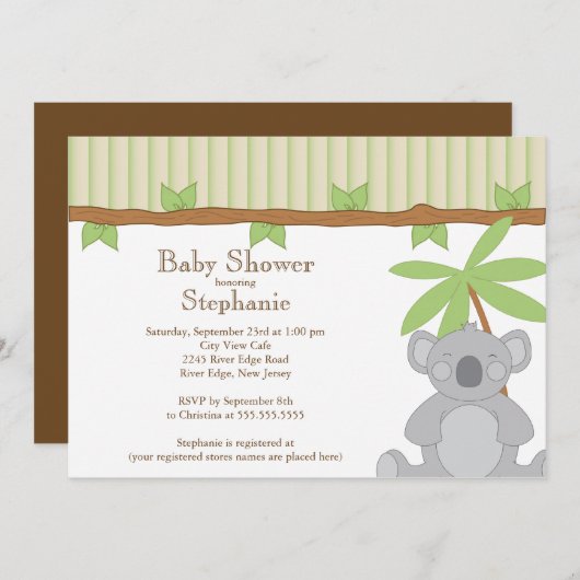 Niedliche moderne Koala-Baby-Duschen-Einladung Einladung (Vorne/Hinten)