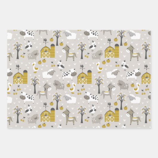 Niedliche moderne Landtiere Geschenkpapier Set (Vorderseite)