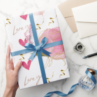 Niedliche moderne Liebe Sie Blumenhörer weiß Geschenkpapier