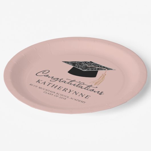 Niedliche Moderne Mädchenschulpartei rosa Pappteller (Schrägansicht)