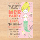 Niedliche moderne Meerjungfrau-Kinderpartei Acryleinladungen (Vorderseite)