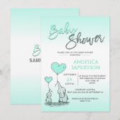 Niedliche moderne MINT Mommy Elephant & Baby Dusch Einladung (Vorne/Hinten)
