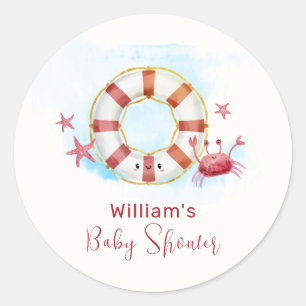 Niedliche moderne Nautical Crab Starfish Babydusch Runder Aufkleber