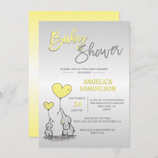 Niedliche, moderne, neutrale Gelbkleber-Babydusche Einladung (Vorne/Hinten)