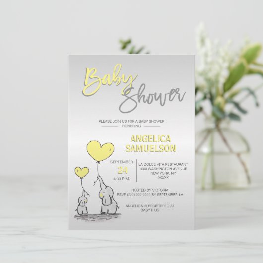 Niedliche, moderne, neutrale Gelbkleber-Babydusche Einladung (Stehend Vorderseite)