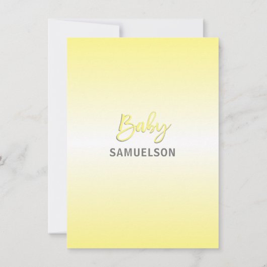 Niedliche, moderne, neutrale Gelbkleber-Babydusche Einladung (Rückseite)