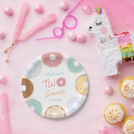 Niedliche moderne Pastel Donut Two Sweet Birthday Pappteller (Party)