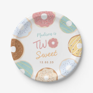 Niedliche moderne Pastel Donut Two Sweet Birthday Pappteller