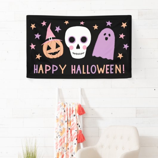 Niedliche moderne Pastel Skull Ghost Happy Hallowe Banner (Insitu)