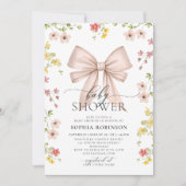 Niedliche moderne Pink Bow Wildblume Girl Babydusc Einladung (Vorderseite)