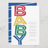 Niedliche, moderne Primärfarben Babydusche Einladung (Vorne/Hinten)