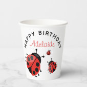 Niedliche moderne Red Ladybug Happy Birthday Custo Pappbecher (Vorderseite)