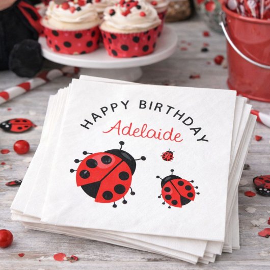 Niedliche moderne Red Ladybug Happy Birthday Custo Serviette