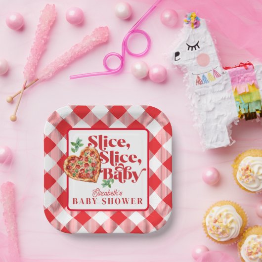 Niedliche moderne Red White Slice Slice Babydusche Pappteller (Party)
