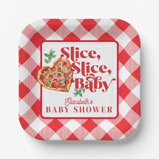 Niedliche moderne Red White Slice Slice Babydusche Pappteller (Vorderseite)