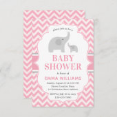 Niedliche moderne rosa graue Elephant Girl Babydus Einladung (Vorne/Hinten)