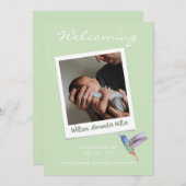 Niedliche moderne Sage Instant Foto Baby Birth Ankündigung (Vorne/Hinten)