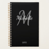 Niedliche, moderne Schwarz-Weiß-Monogramm Planer (Vorderseite)