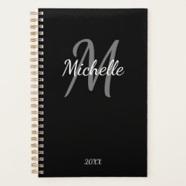Niedliche, moderne Schwarz-Weiß-Monogramm Planer