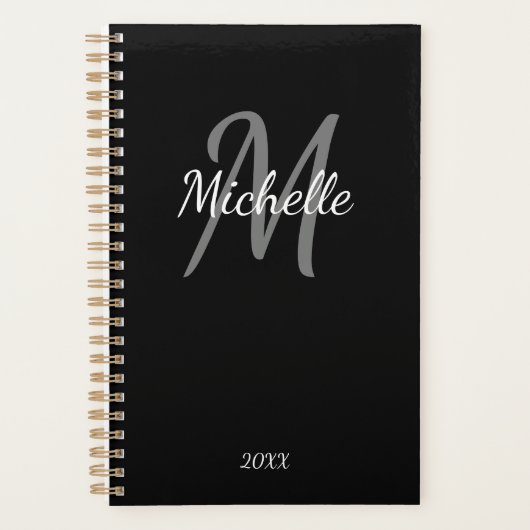 Niedliche, moderne Schwarz-Weiß-Monogramm Planer (Vorderseite)